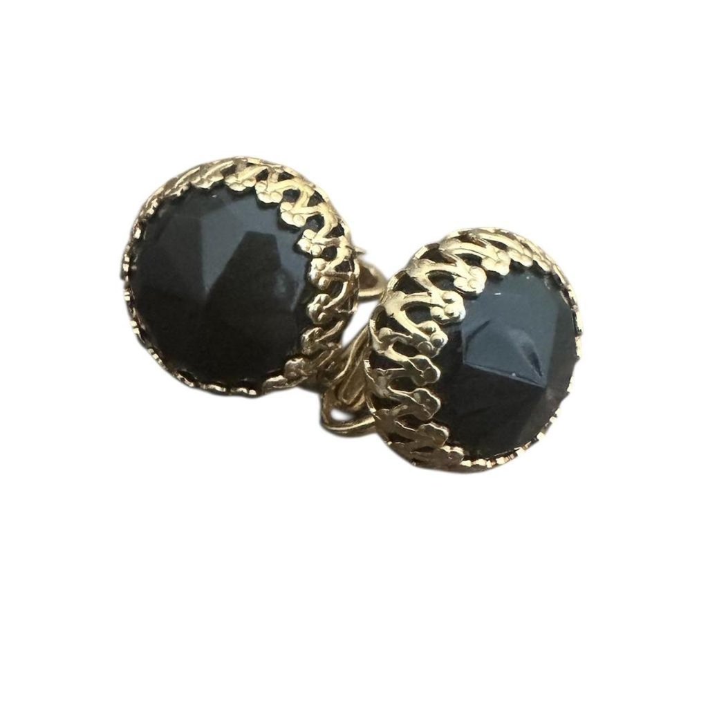 Vintage Black & Gold Costume Jewelry Clip On Earrings// Whimsygoth